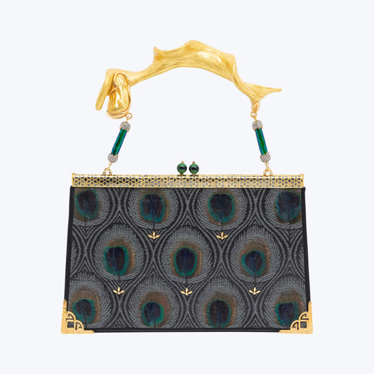 Peacock Textile Handbag with Green Jade, Neilloware, Scarab and Diamond