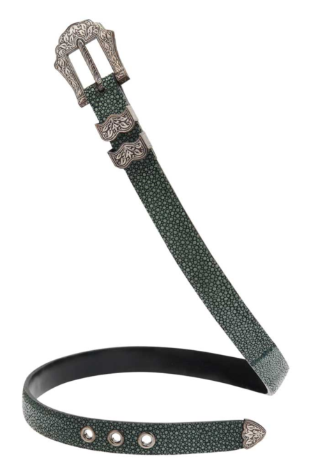Galuchat Belt with Silver Damascene Buckle