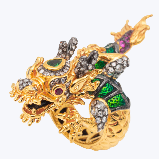 Dragon Ring with Scarab and Diamond