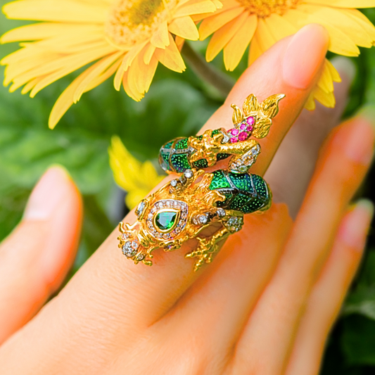 Dragon Ring with Scarab and Diamond