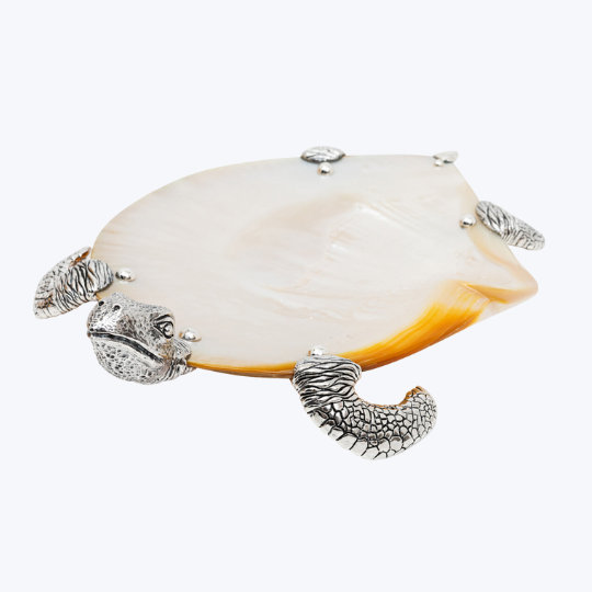 Mother of Pearl Plate with Silver Turtle