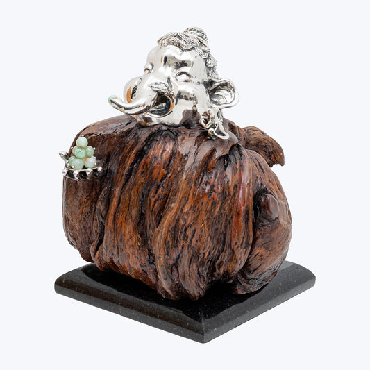 Ganesha Sculpture with Silver and Jade Bead