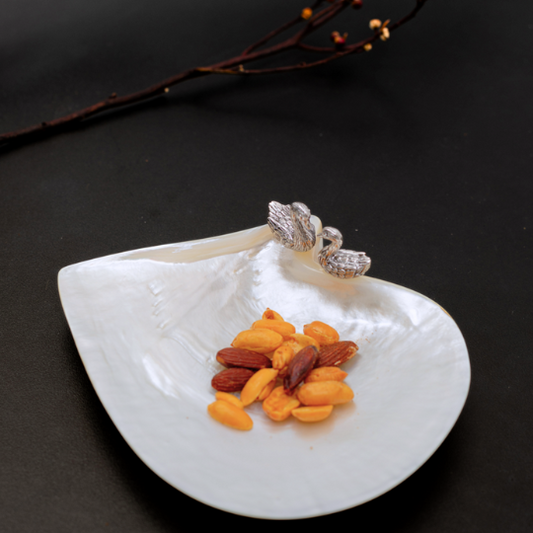 Mother of Pearl Canape Plate with Silver Swans