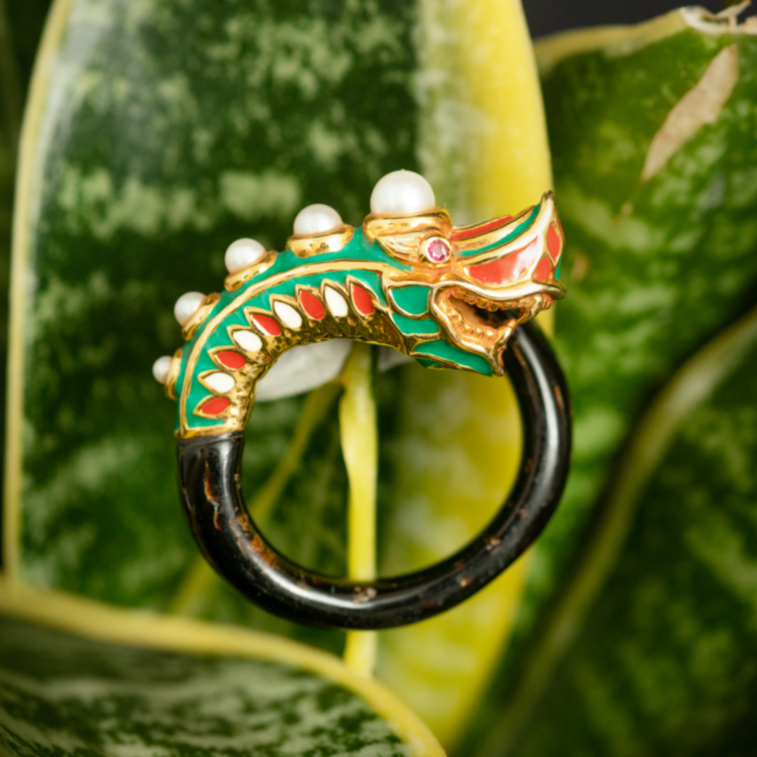 Naga Ring with Pearl and Enamel