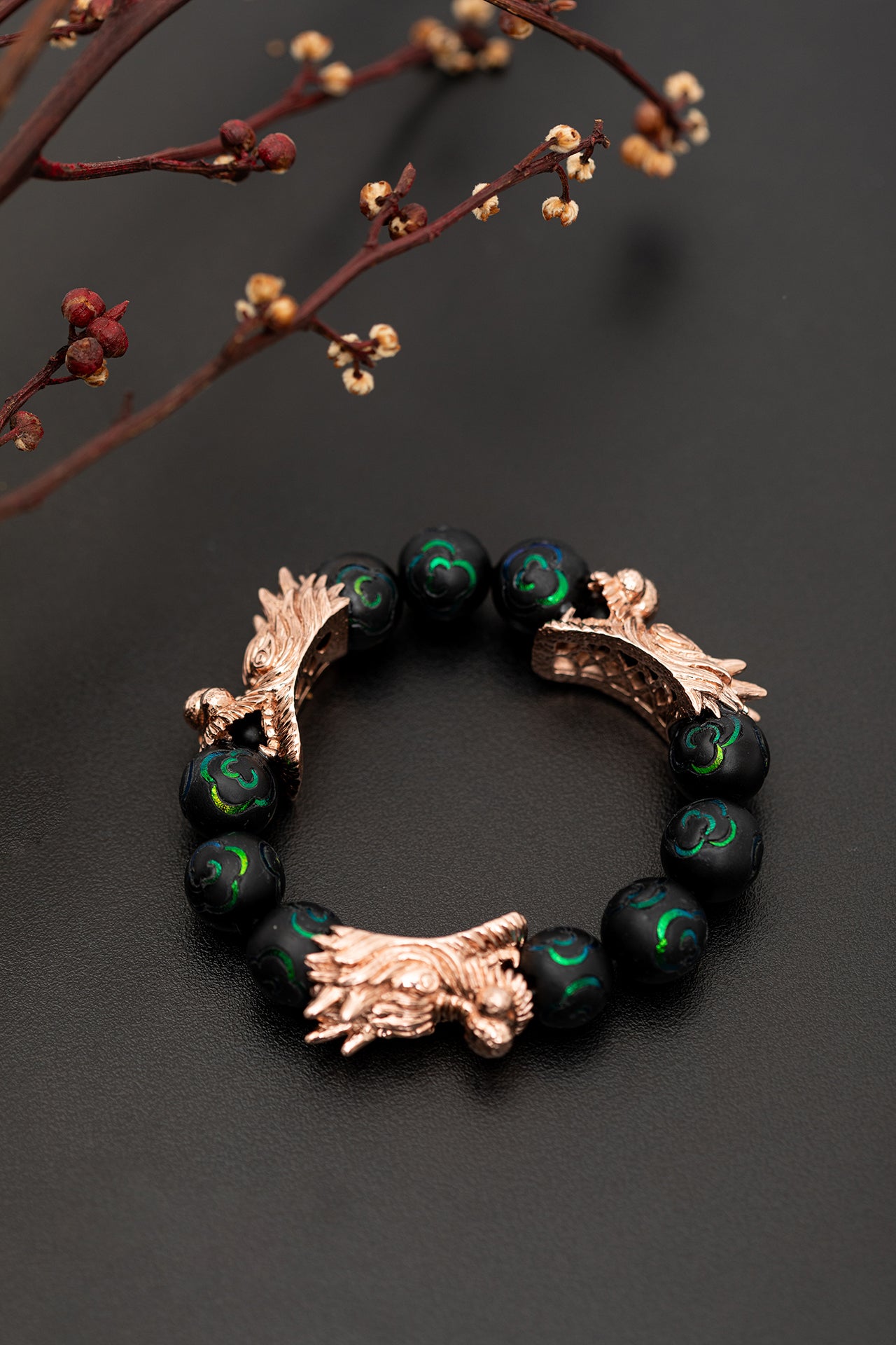 Scarab Bracelet with Triple Mystical Dragons