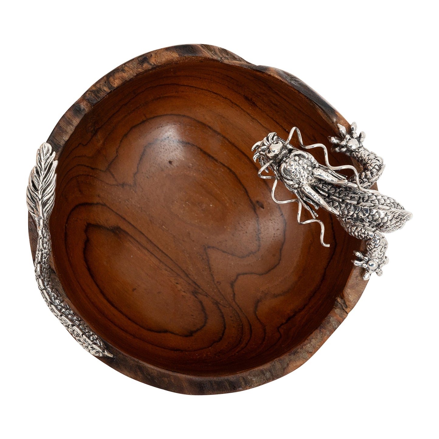 Teak Bowl with Sterling Silver Dragon