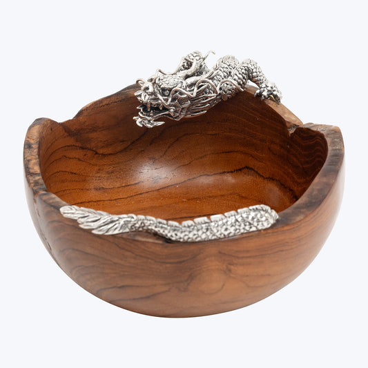 Teak Bowl with Sterling Silver Dragon