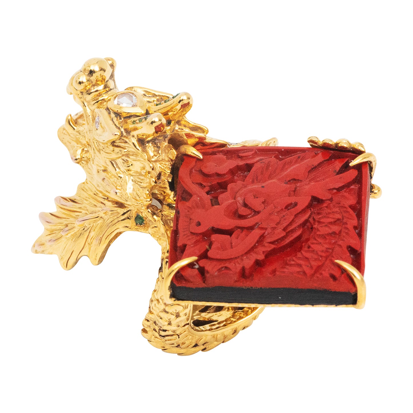 Golden Dragon Red Lacquer Ring