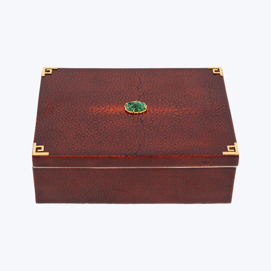 Lacquer Galuchat Box Decorated with Jade