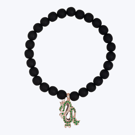 Dragon Charm Ebony Bead Bracelet with Diamonds & Tsavorites