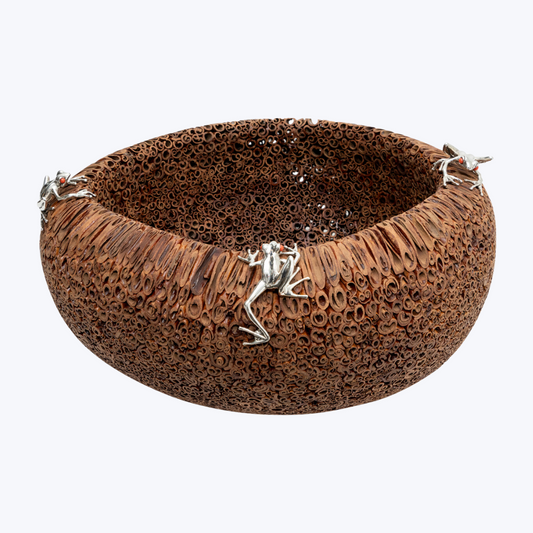 Small Cinnamon Bowl with Silver Frogs #S