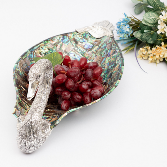 Abalone Shell Bowl with Silver Swan