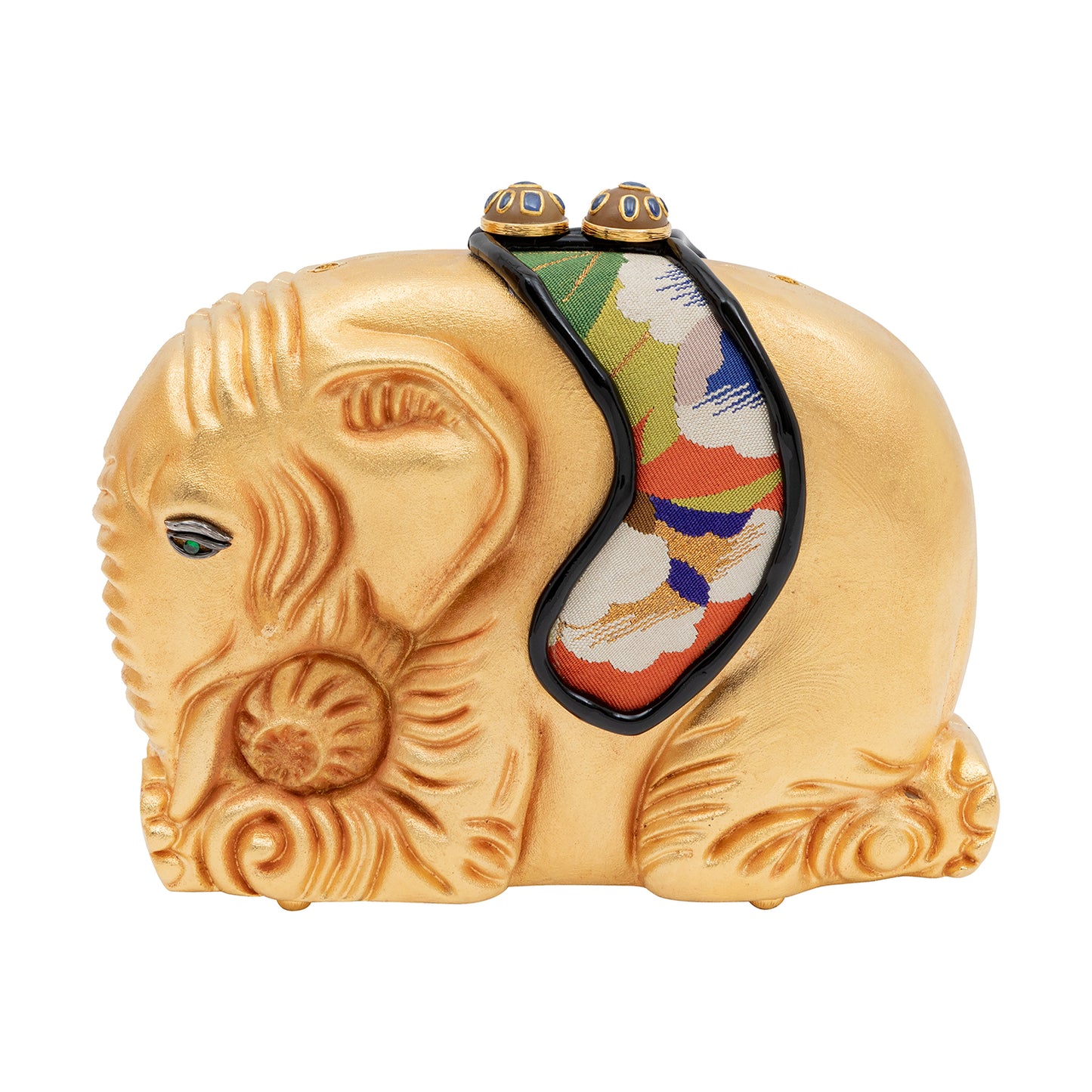 Golden Elephant Handbag with Tsavorite , Blue Sapphire and Pearl