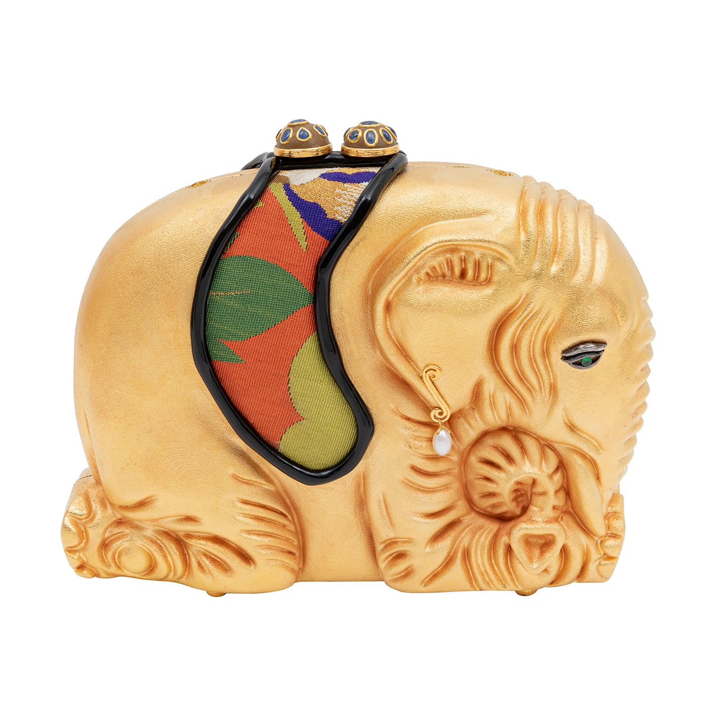 Golden Elephant Handbag with Tsavorite , Blue Sapphire and Pearl