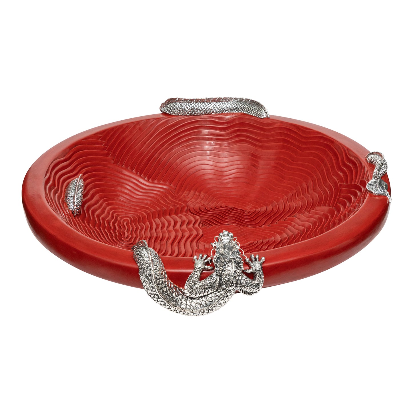 Cinnabar Lacquer Bowl with Dancing Dragons (L)