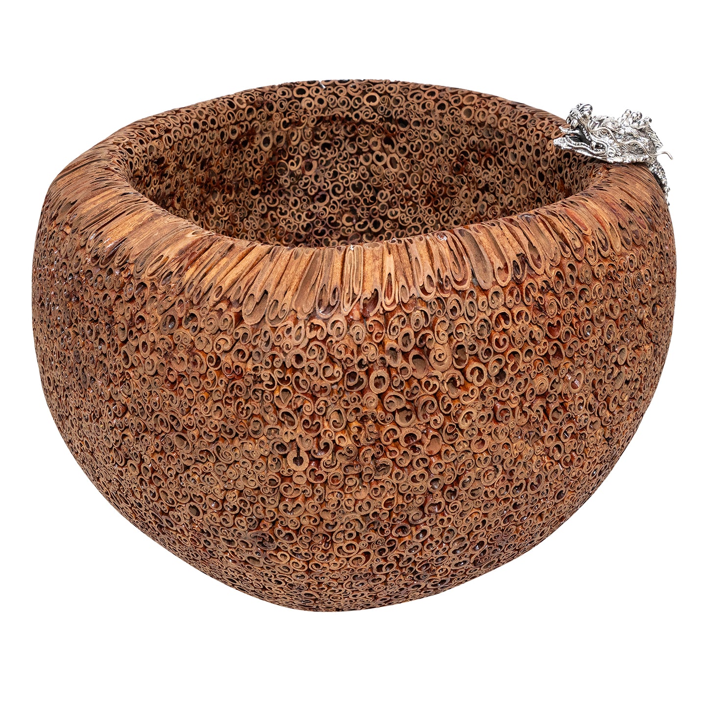 Cinnamon Bowl with Swirling Silver Dragon #S