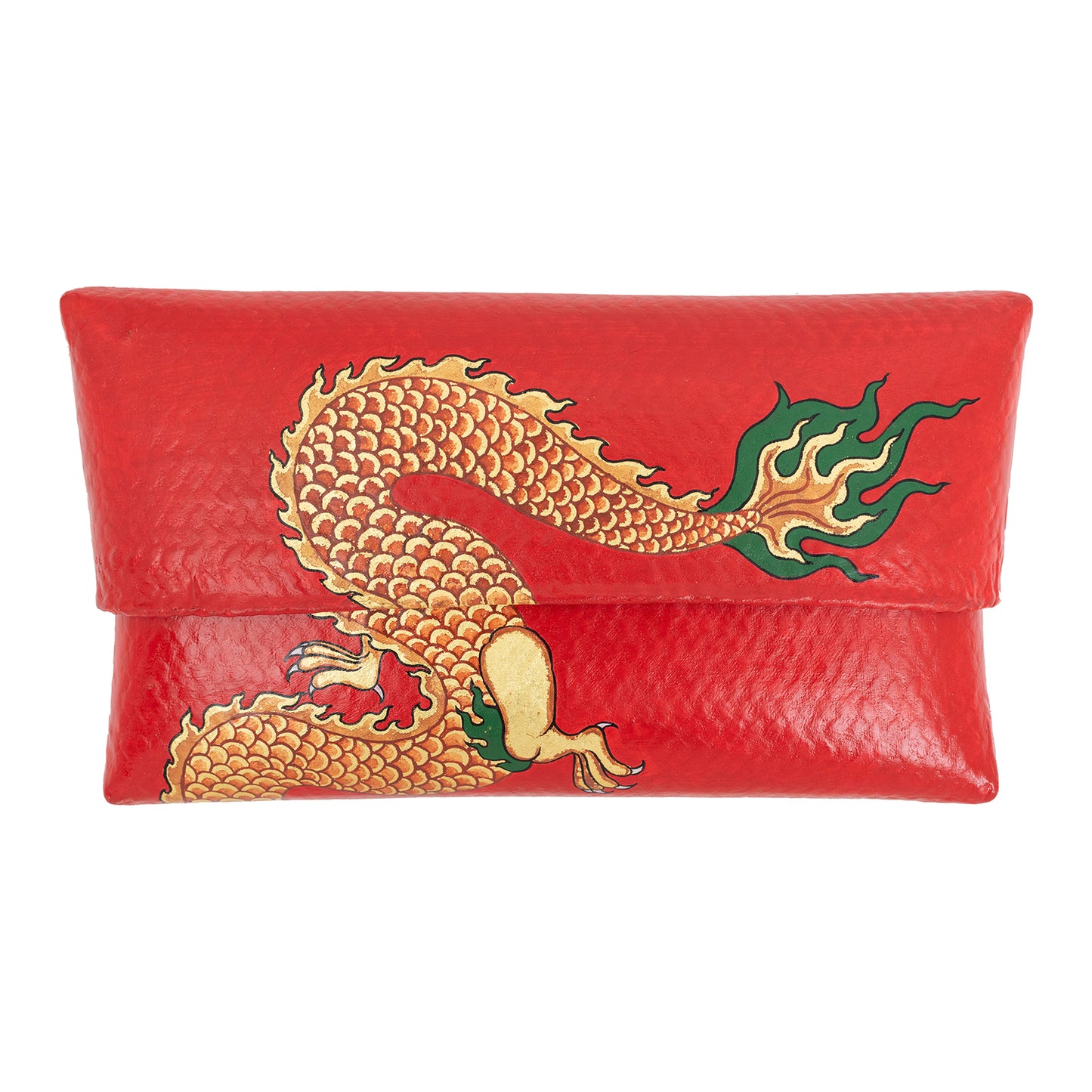Bamboo Clutch with Hand-Painted Dragon and Pink Tourmaline ( Red )