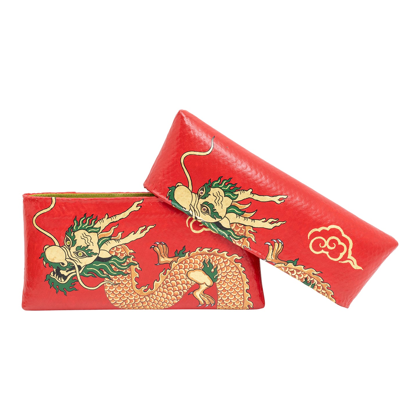 Bamboo Clutch with Hand-Painted Dragon and Pink Tourmaline ( Red )