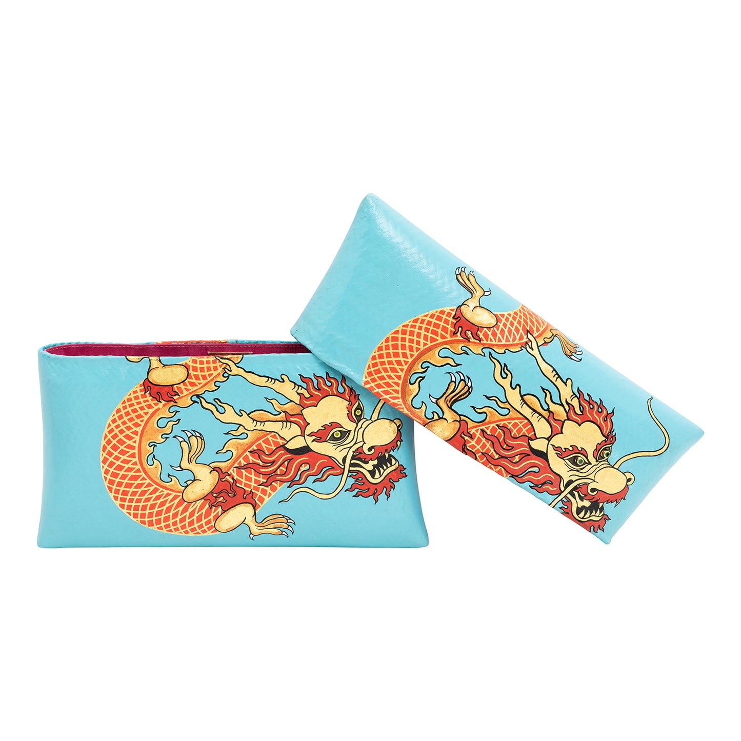 Bamboo Clutch with Hand-Painted Dragon and Tsavorite ( Blue )