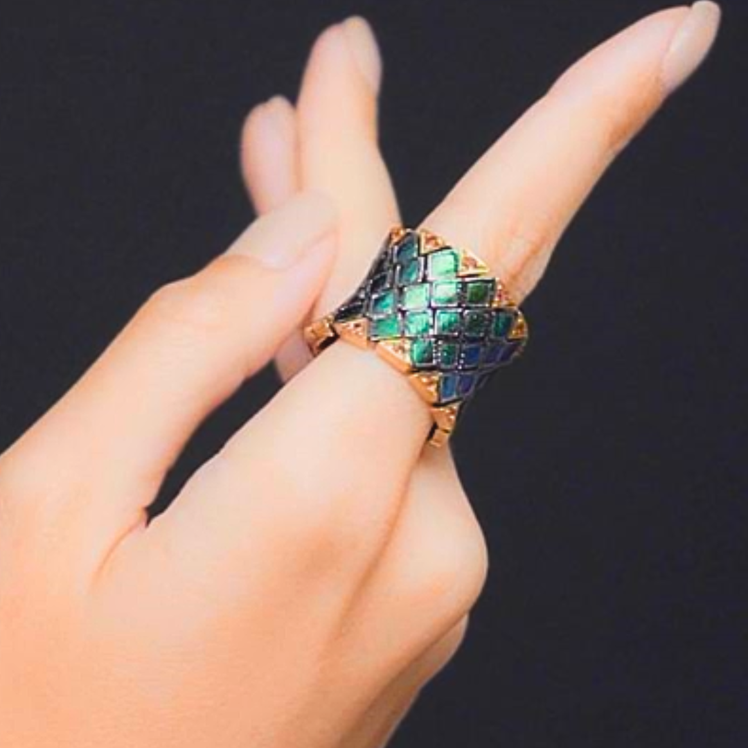Flexible Ring with Pink Tourmaline and Scarab