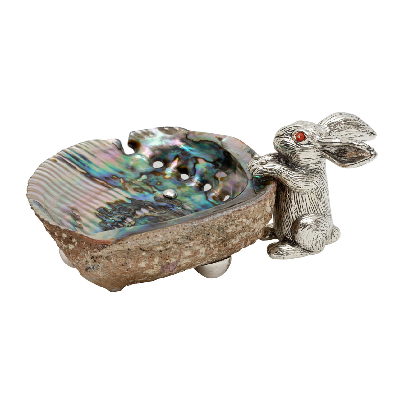 Abalone Shell Bowl with Silver Rabbit