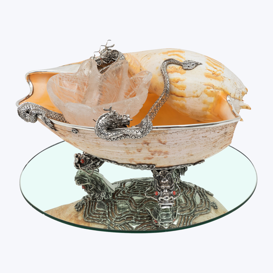 Giant Trumpet Conch Shell and Pearl Chasing Dragons Caviar Bowl