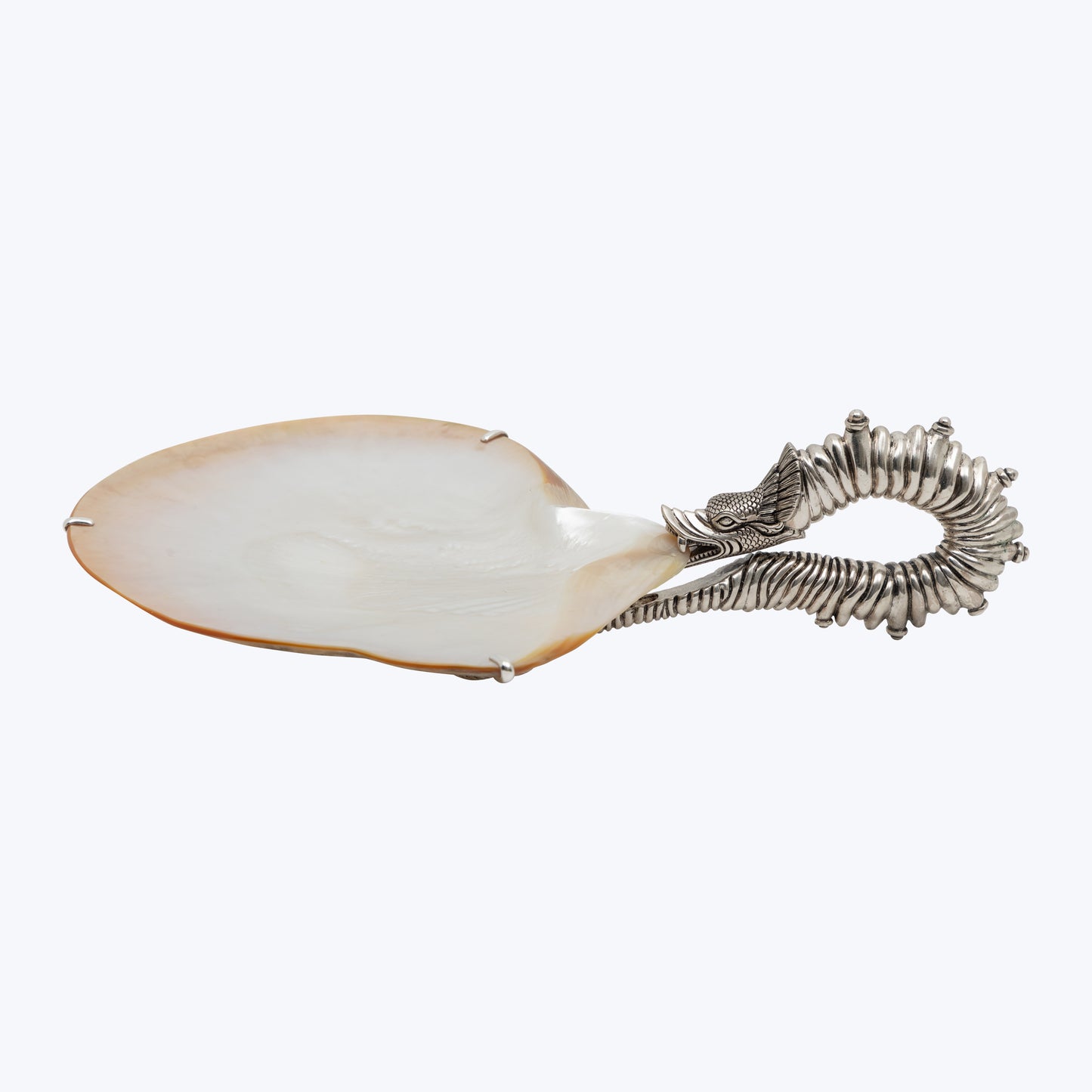 Mother of Pearl Canapé Plate with Silver Dancing Dragon