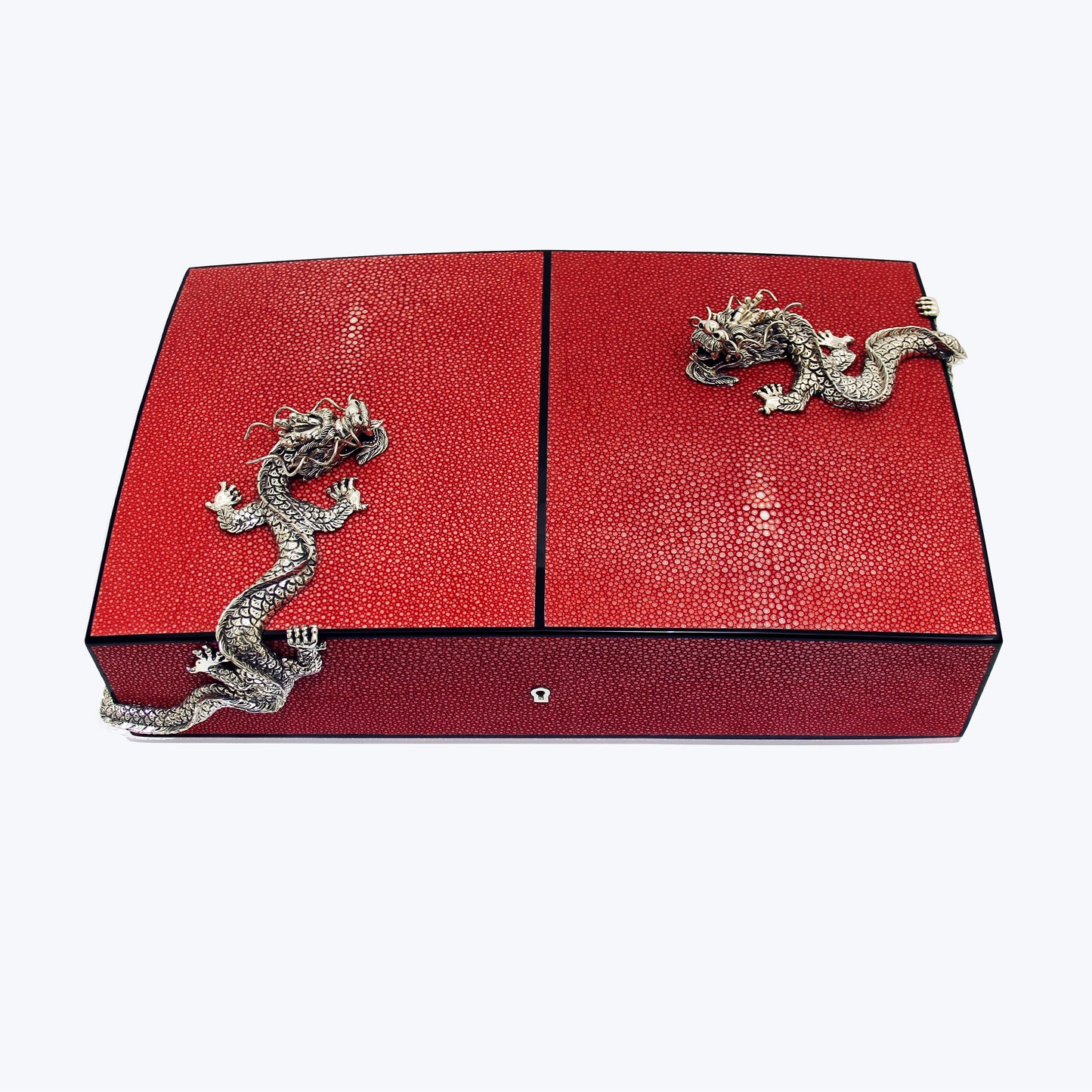 Pink Galuchat Cigar Humidor Box with Twin Swirling Dragons