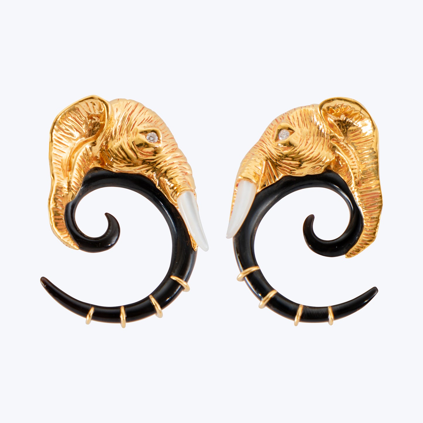 Elephant Earrings with Black Horn & Diamond