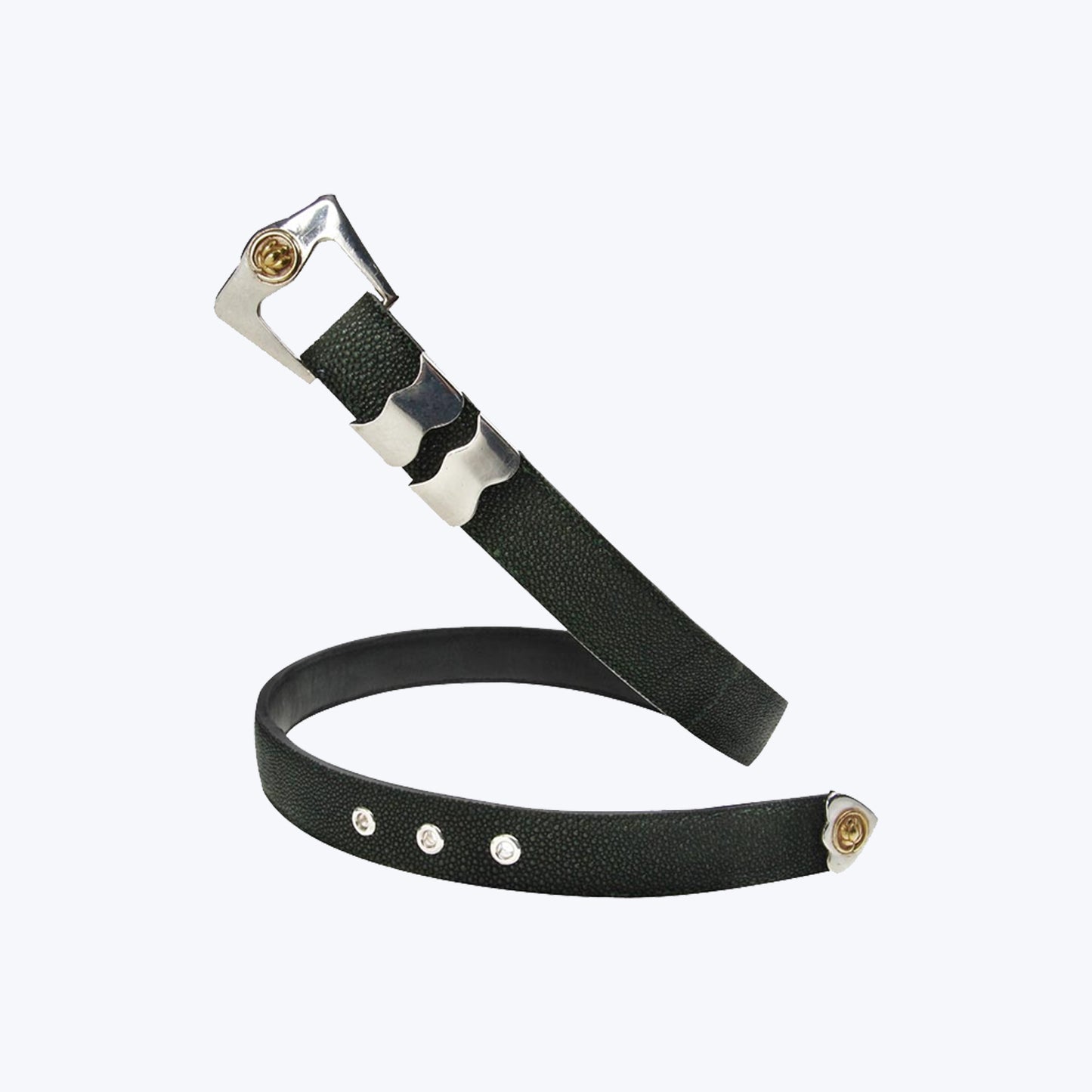 Green Galuchat belt with Lotus buckle