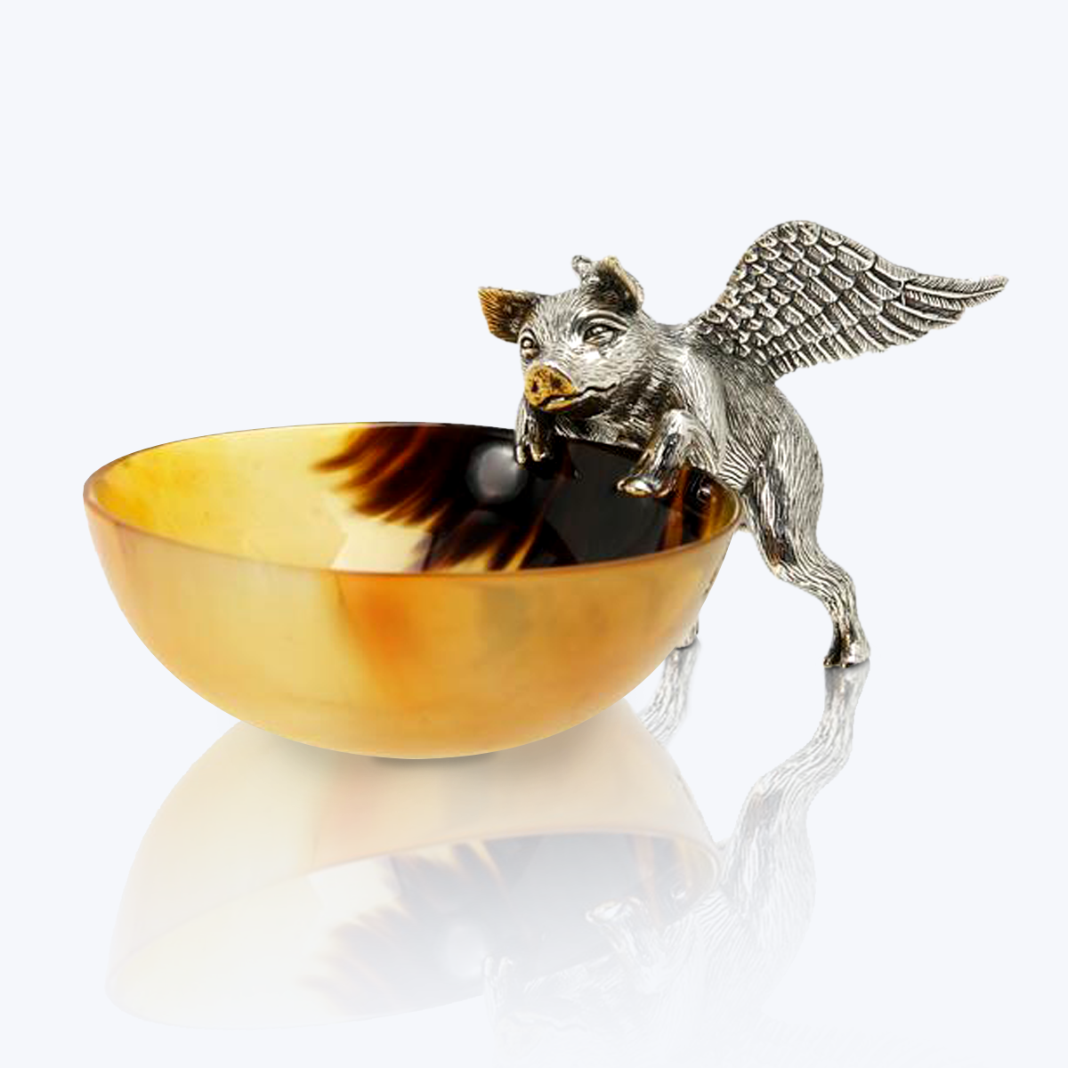 Buffalo Horn Bowl with Silver Flying Pig