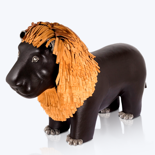 Brown Leather Lion Stool