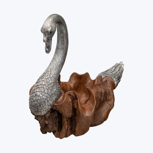 Teak Wood Swan Sculpture