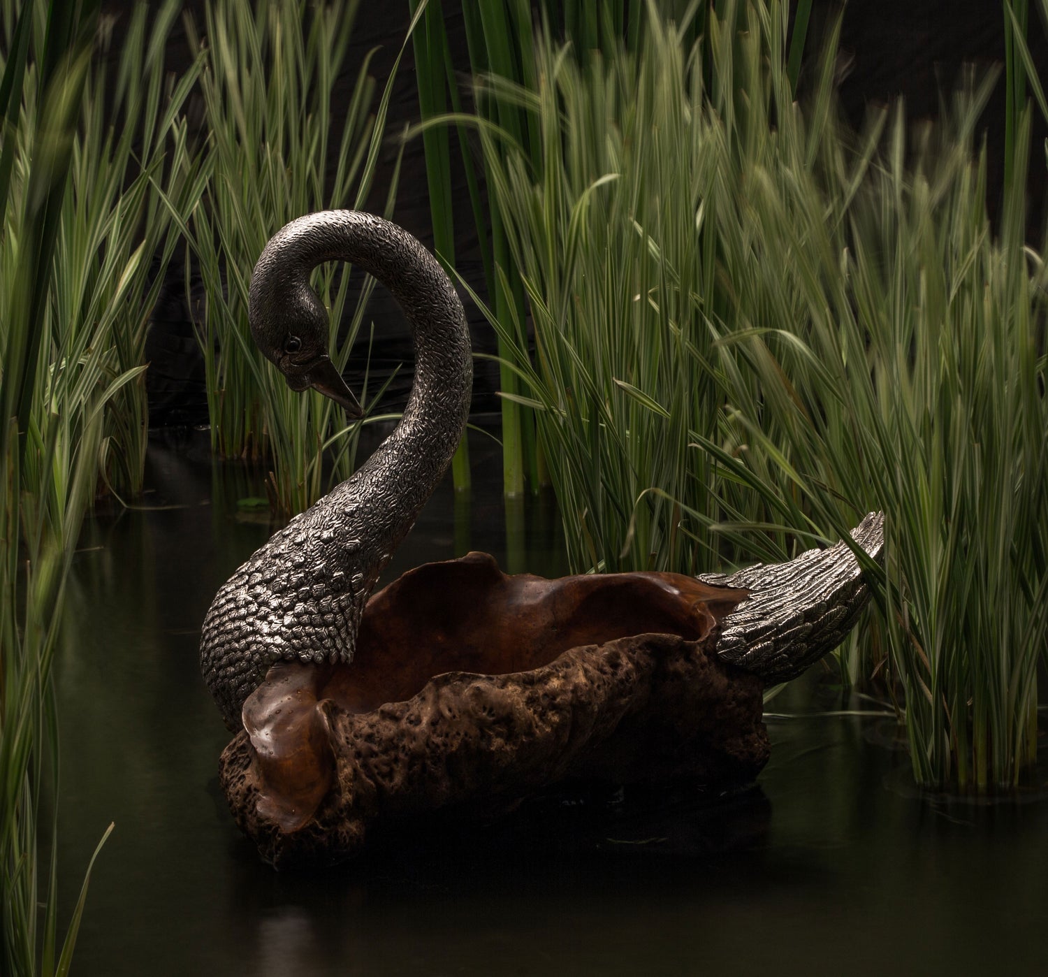 Teak Wood Swan Sculpture