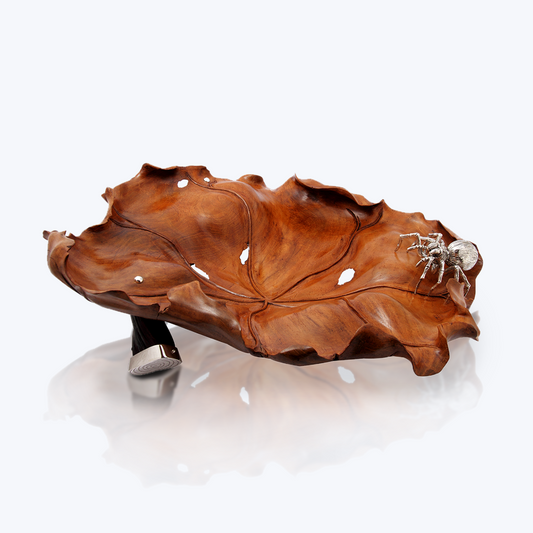 Teak Wood Bowl with Silver Spider