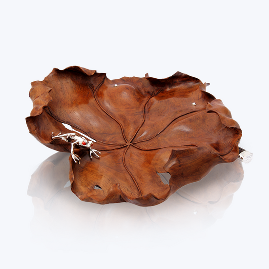Teak Wood Bowl with Silver Frog