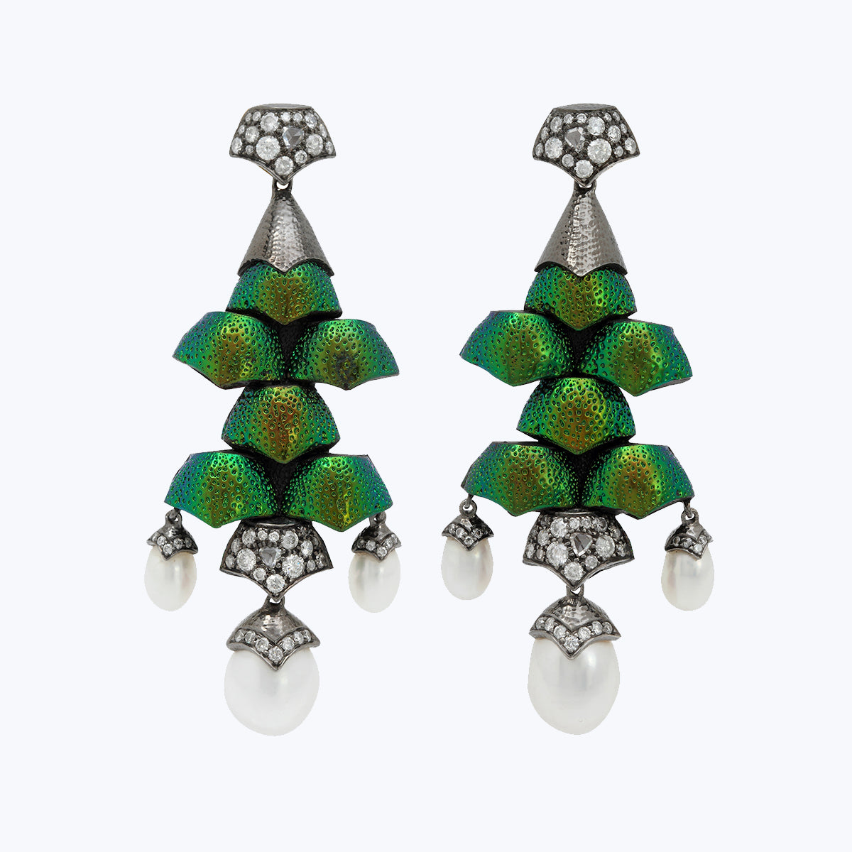 Scarab Earrings with Pearl and Diamond