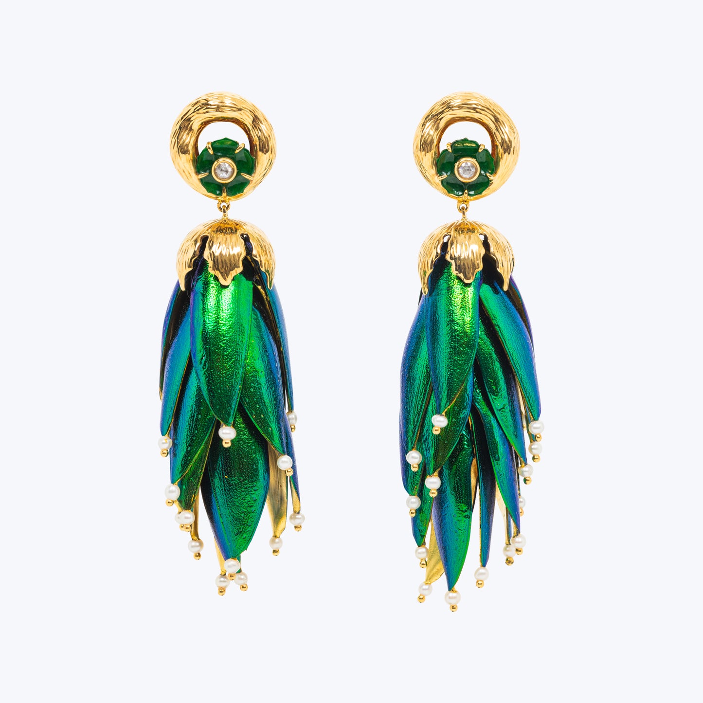 Scarab Earrings with Jade and Diamond wt. 44.77 g.