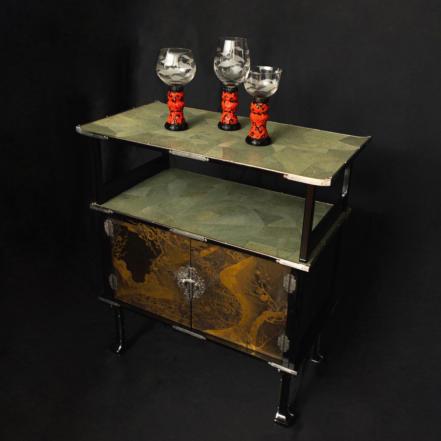 Japanese Lacquer Cabinet with Galuchat
