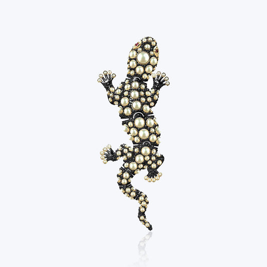 Gecko Brooch with Pearl and Ruby