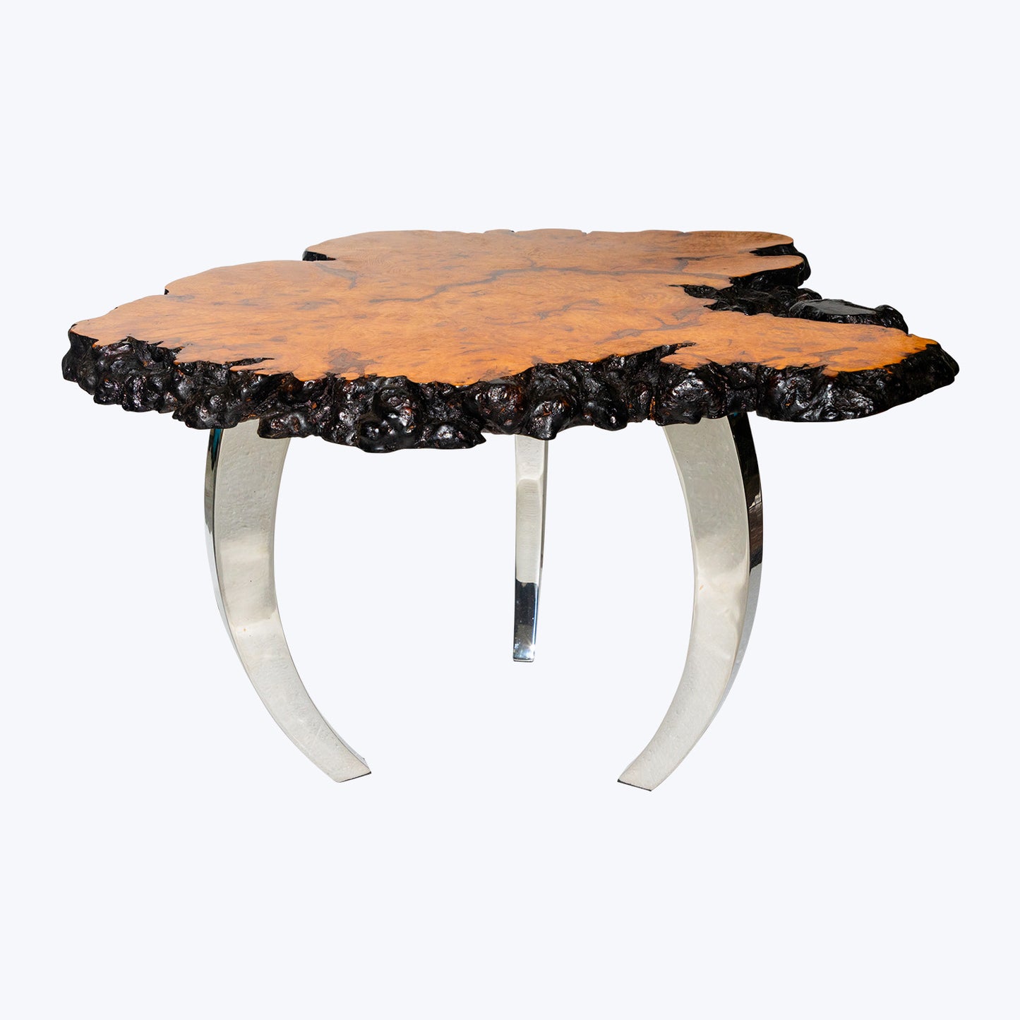 Japanese Burl Wood Table with Stainless Legs #M