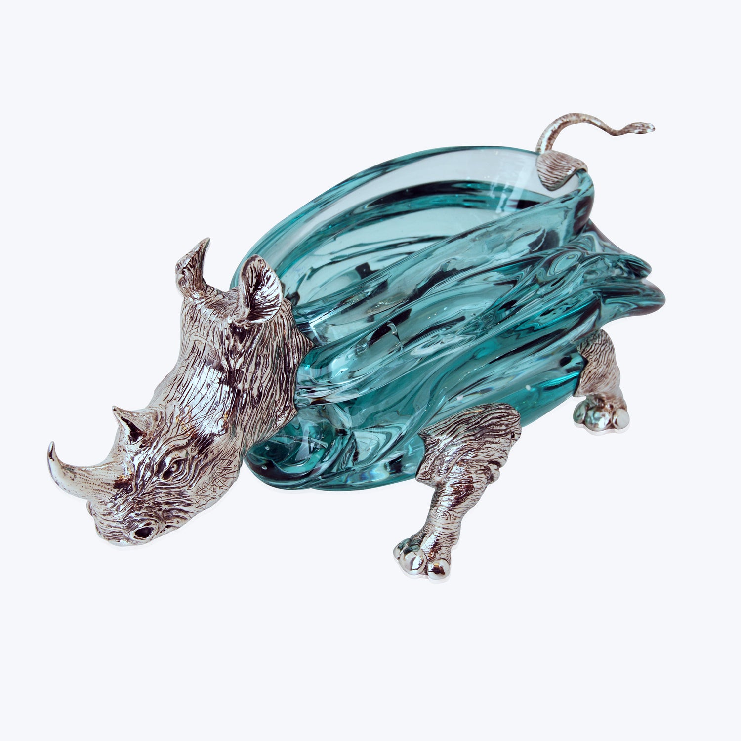 Glass Ashtray with Silver Rhino