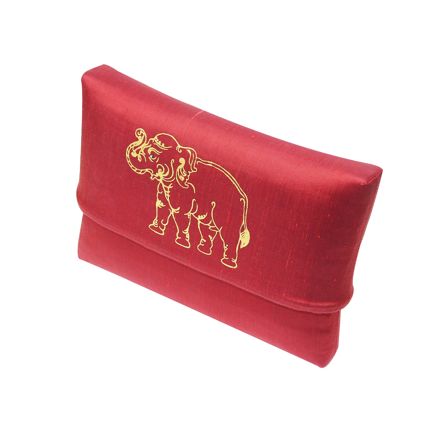Red Rattan Handbag with Gold Painted Elephant
