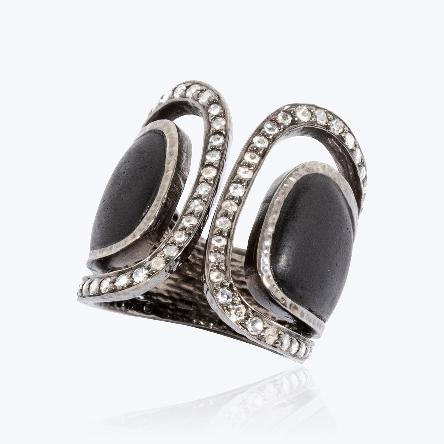 Black Wood Ring Decorated with Diamonds