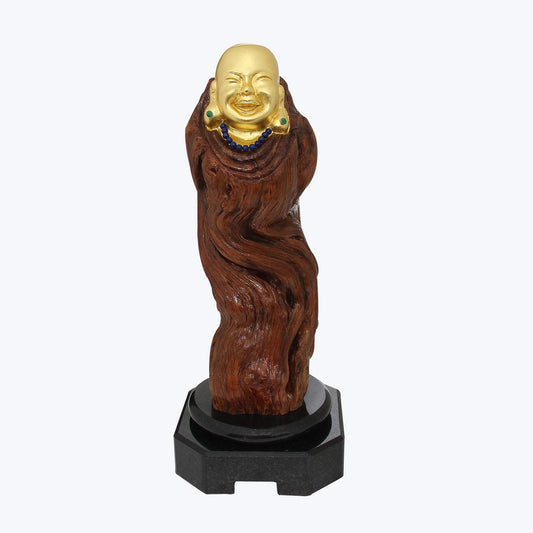 Brazilian Liana Wood Happy Monk Sculpture with Lapiz