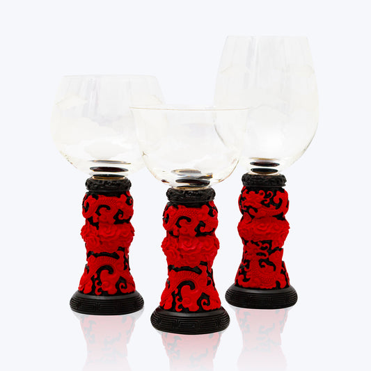 Wine Goblet Set with Red Lacquer Base (3pcs/set)