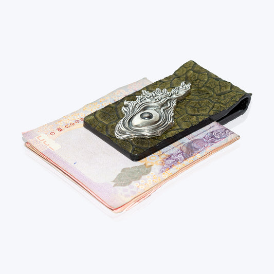 Cow Leather Money Clip with Dragon Fish Eye
