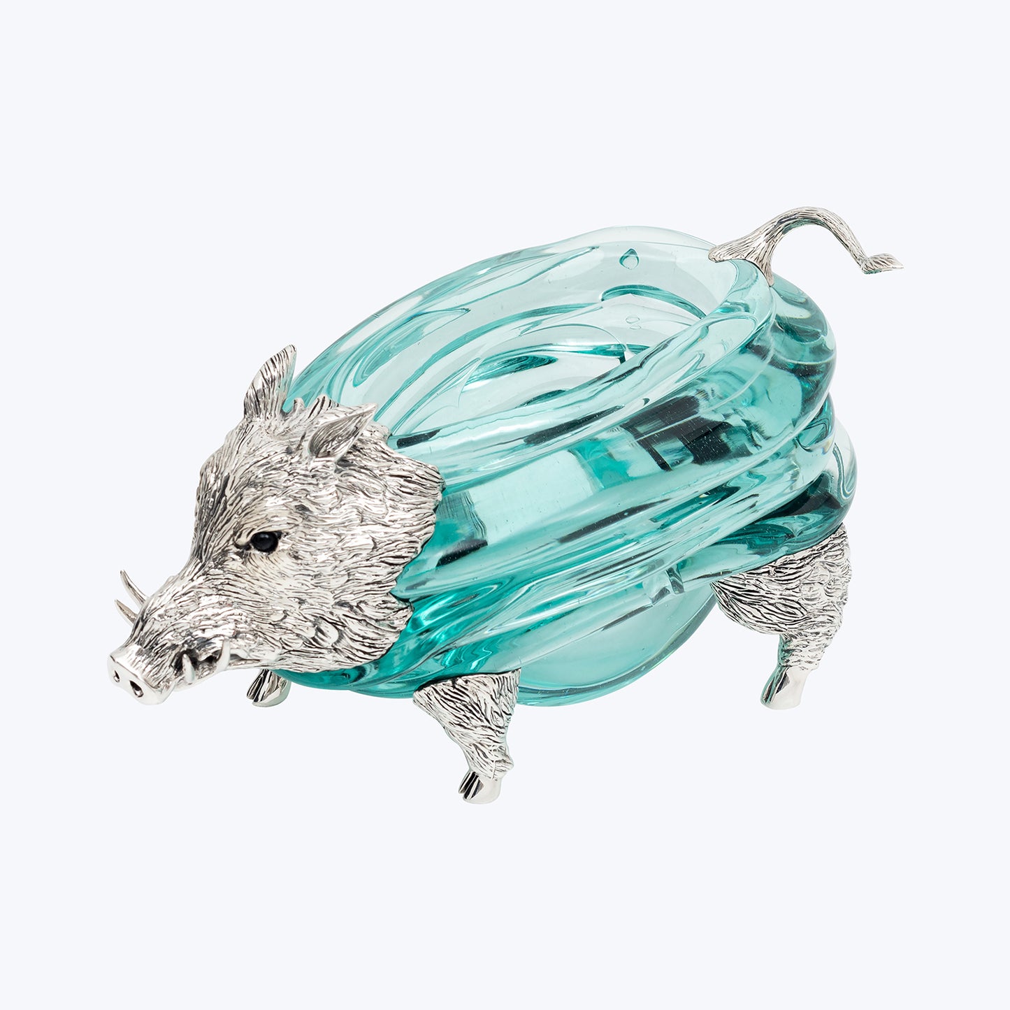 Glass Bowl with Silver Boar