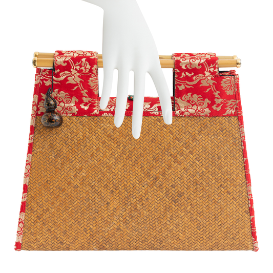 Bamboo Mat Handbag with Textile and Frog