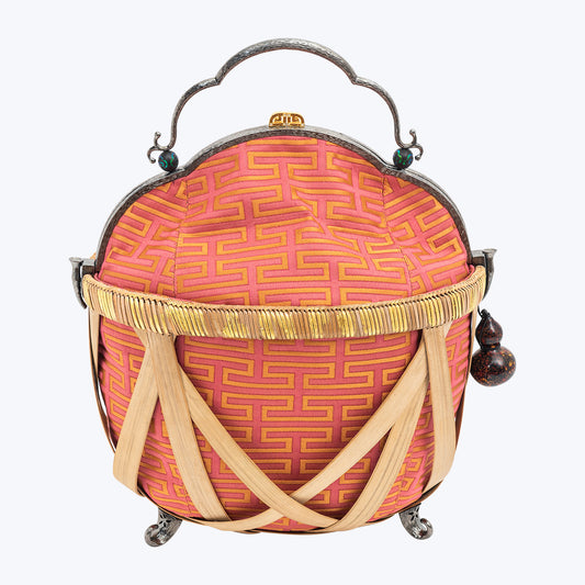 Bamboo Basket Handbag with Scarab, Diamond and Gourd
